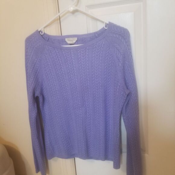 Casual Corner Blue Braided Cable Knit Boat Neck Textured Sweater Size Large - Picture 1 of 10